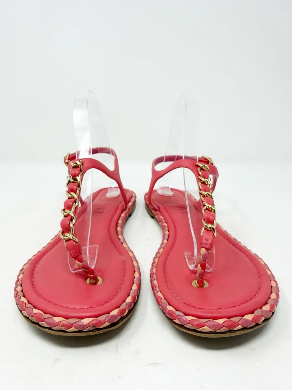 Chanel Chain CC Thong Flat Sandals Pink Womens Size EU 38